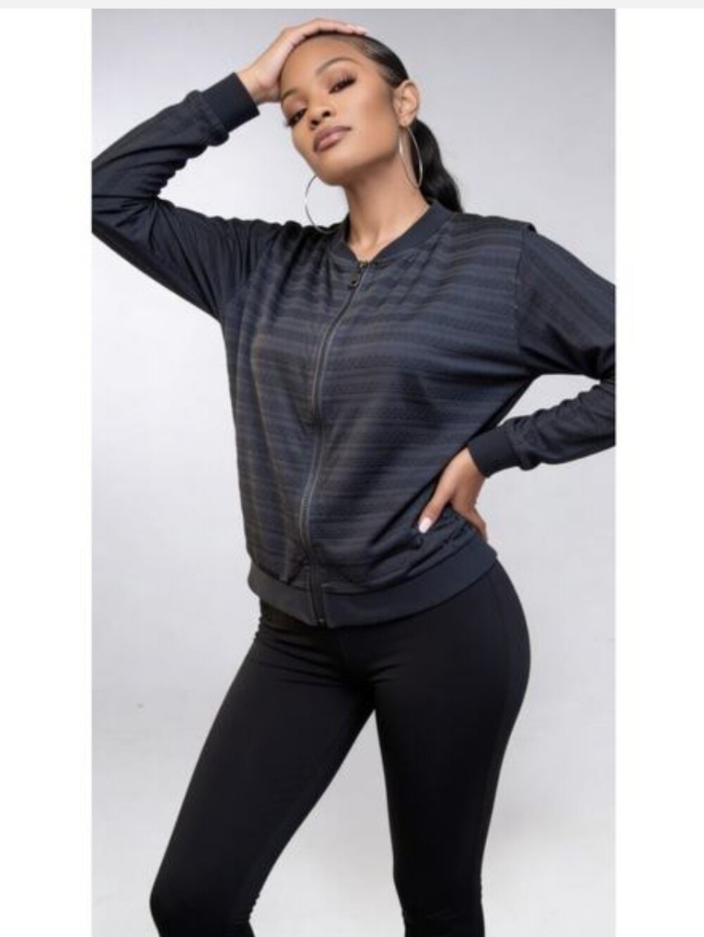 Guess Women's Black Striped Lace Bomber Jacket